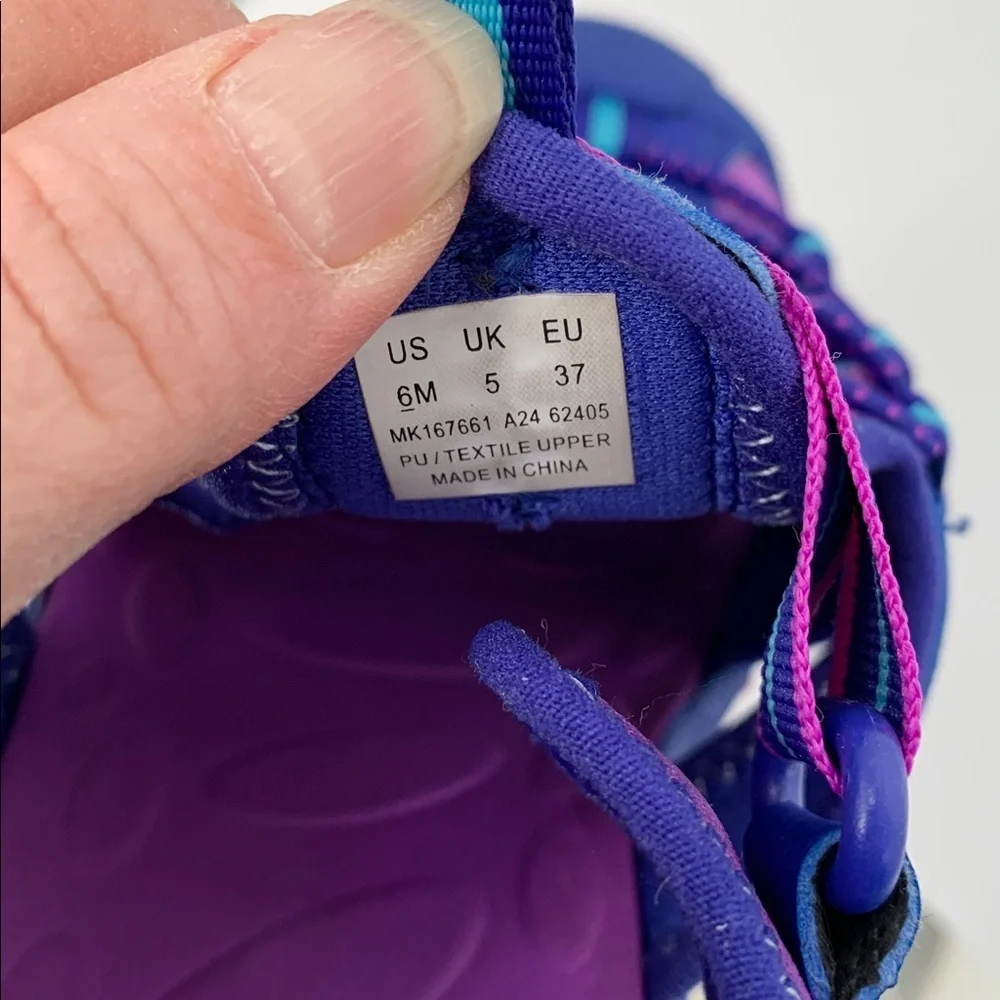 Merrell Hydro Fisherman water sandal shoe closed toe blue purple Kids girls 37